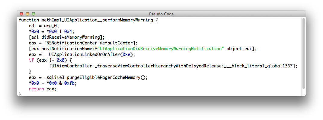 Memory warning pseudocode