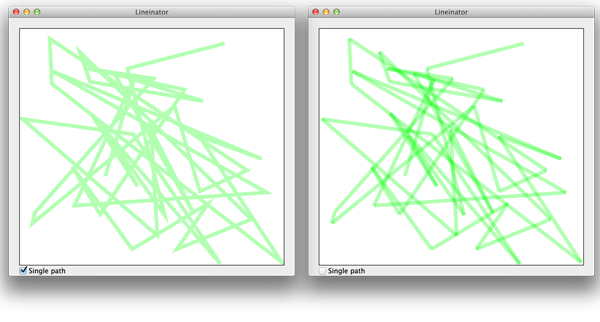 Side-by-side illustration showing line crossing drawing in a darker color due to transparency.