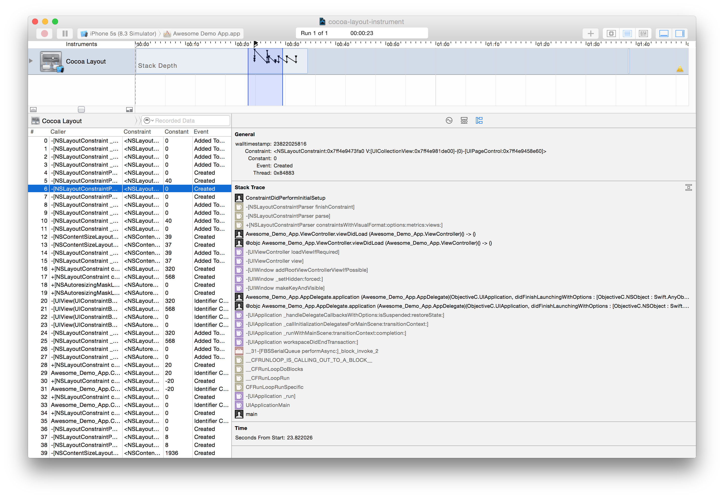 Cocoa Layout Instrument Stack Trace