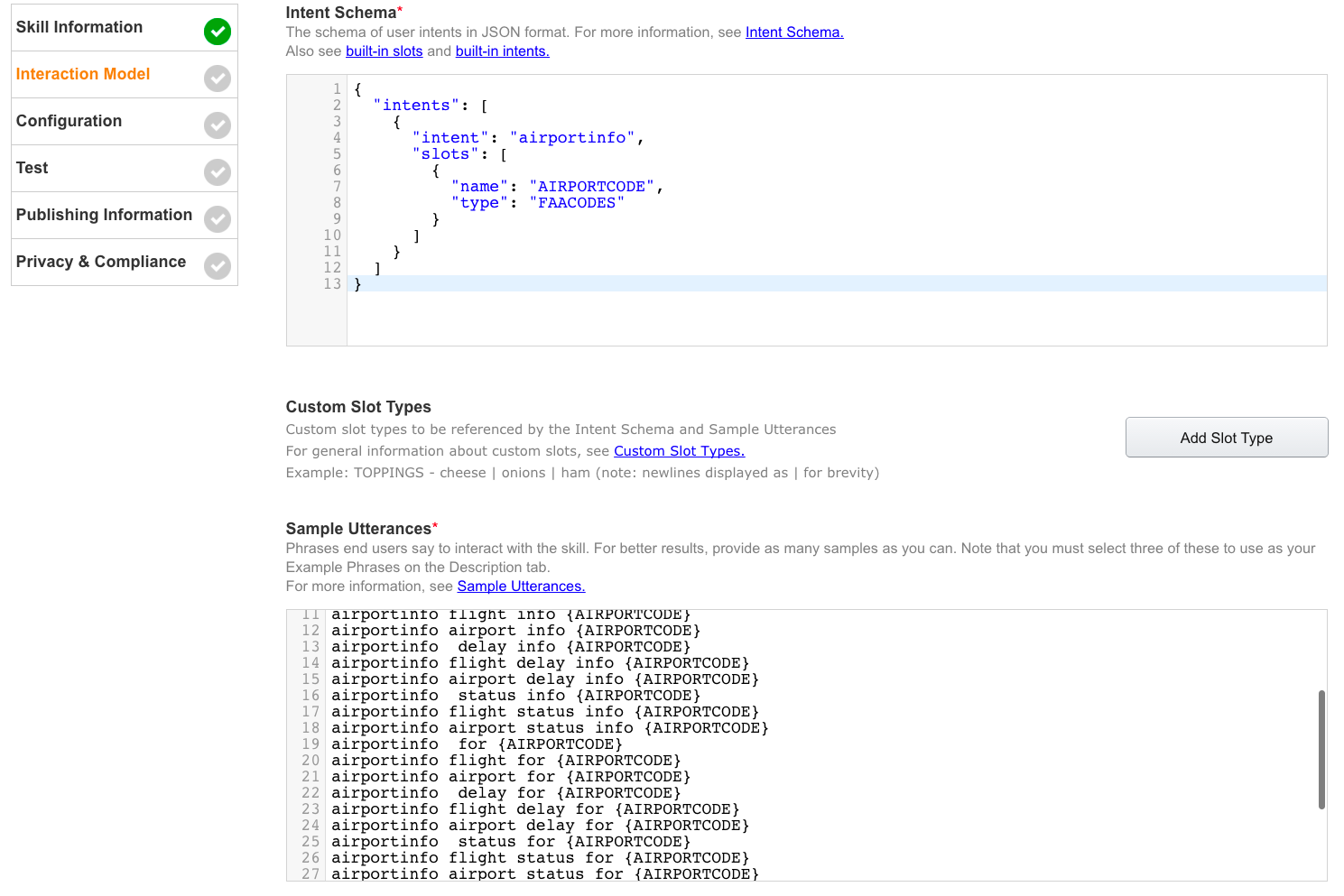 Alexa schema and utterances