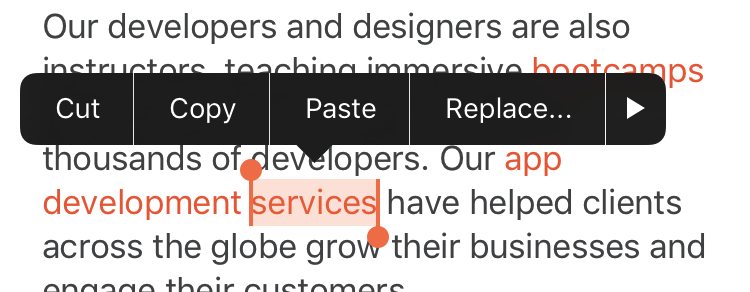 iOS copy-and-paste menu