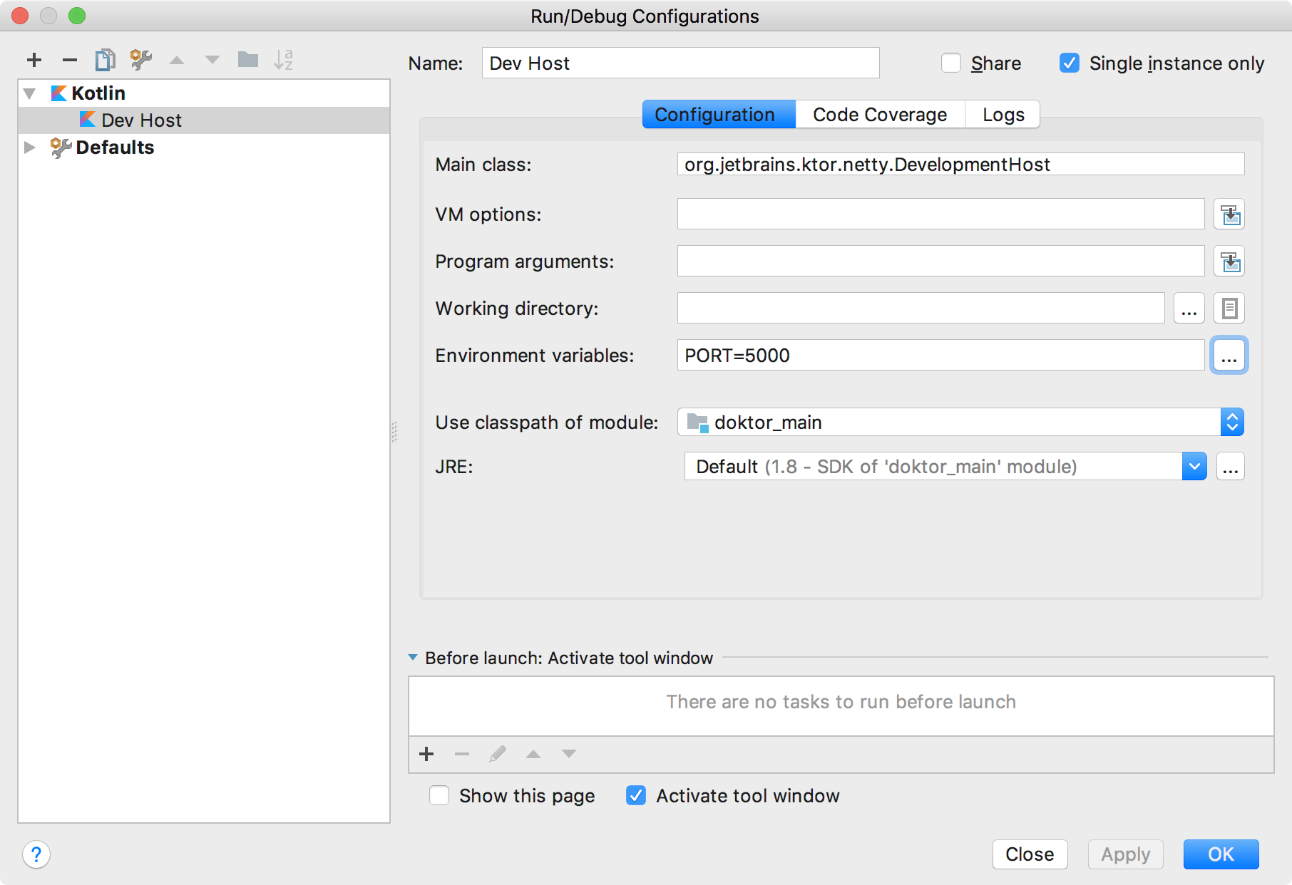 Run configuration