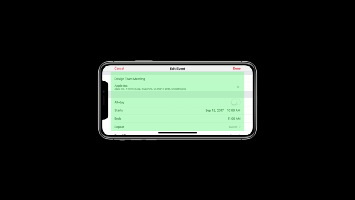 Native table view cells scale the full width of the screen gracefully and conform to layout margins while content remains safely in the safe area