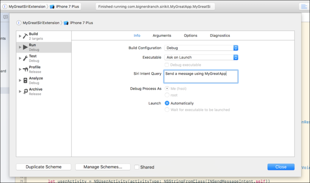 That one weird trick to make Siri development easier: editing the scheme for the Siri Intent Query.