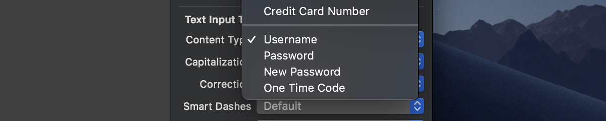 Specifying the content type of a form field in Xcode