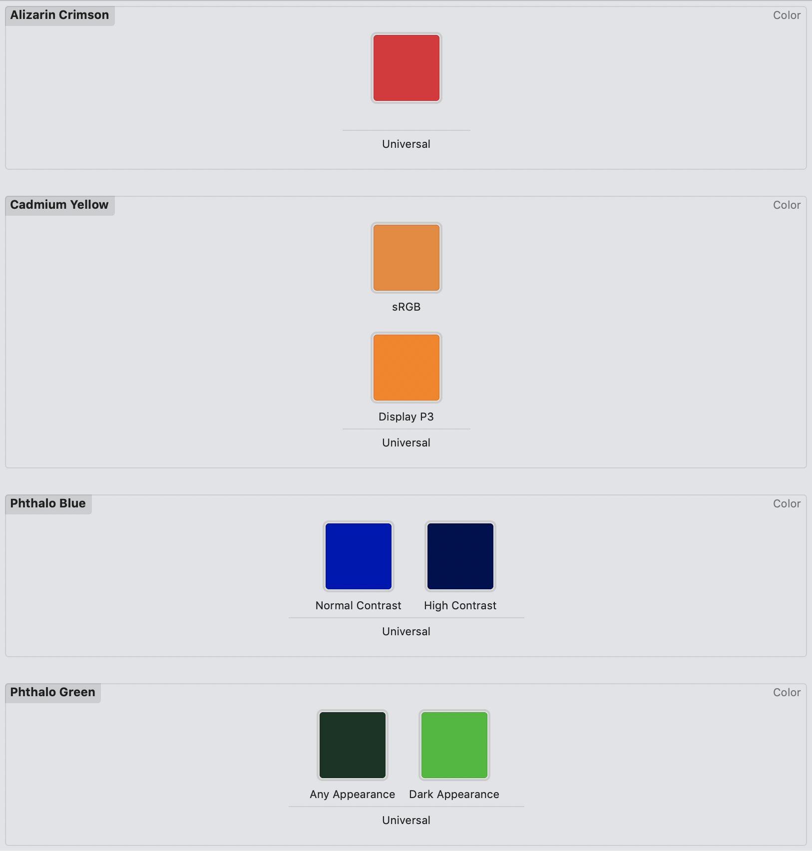 The full list of our custom colors.