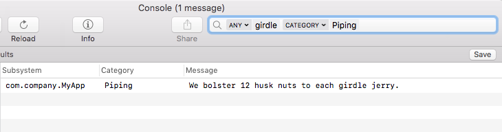 Image of a log message using a custom log.
