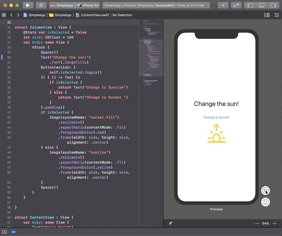 Pressing the play icon in the Canvas lets you run the app